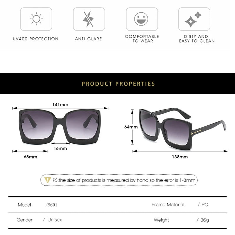 D&T New Fashion Oversized Women Sunglasses Brand Designer Plastic Female Big Frame Gradient Sun Glasses UV400 gafas de sol mujer