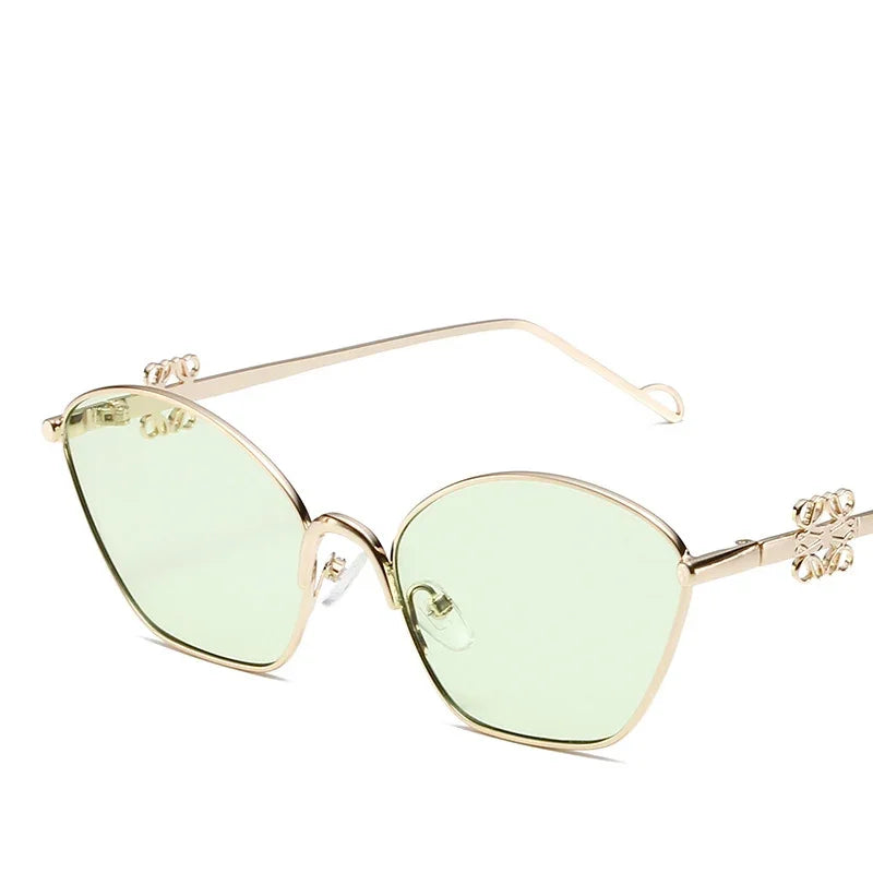 Small Frame Fashionable and Simple 2024 New Cat Eye Metal Chinese Knot Element Decoration Trendy Sunglasses for Men and Women