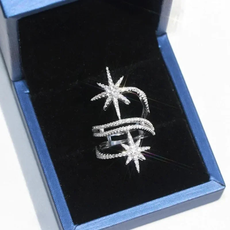 New European and American Light Luxury Niche Ring, Personalized Micro Inlaid with Stars, Multi-layer Surround Geometric Jewelry