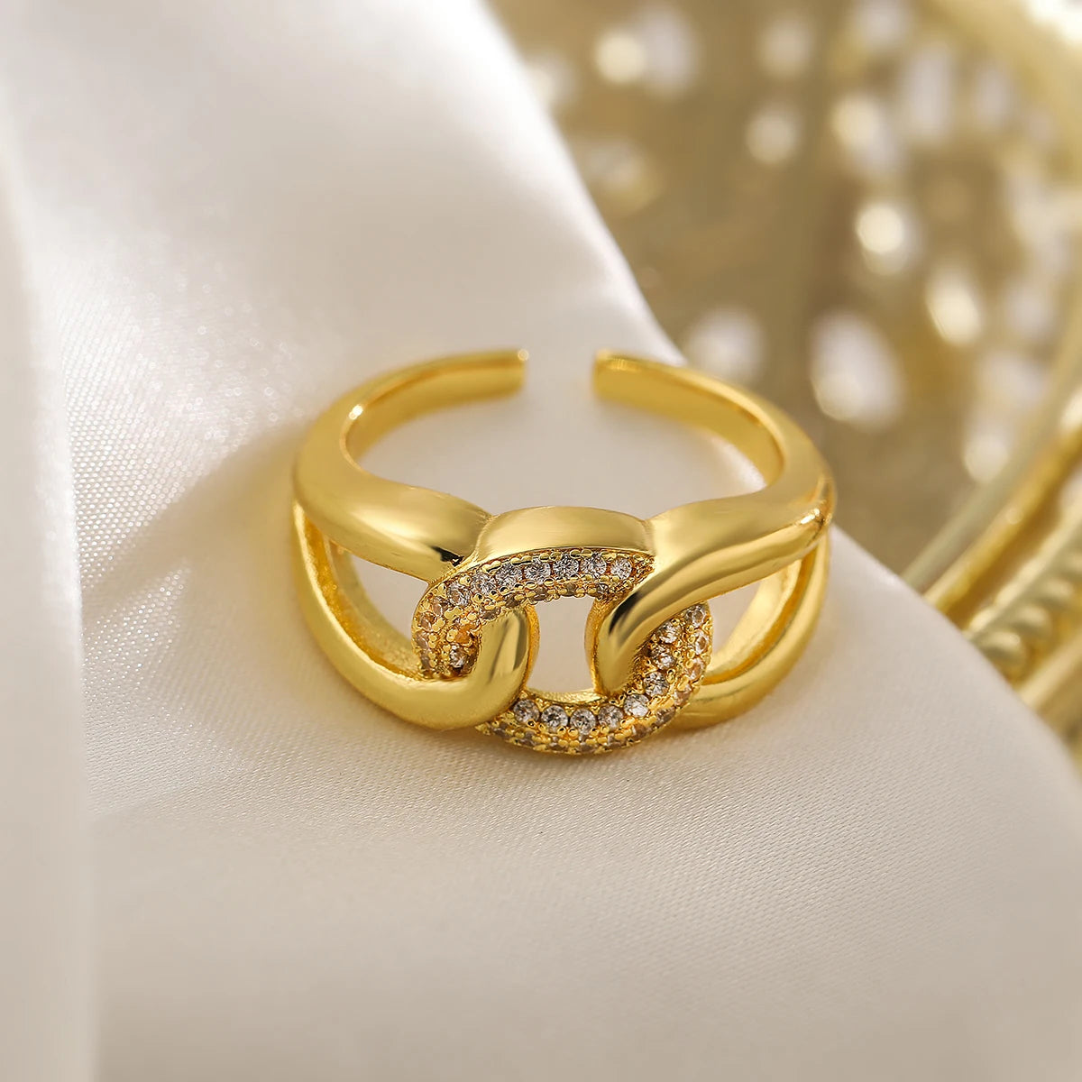 NEWBUY Fashion Gold Color Copper Party Jewelry Shiny AAA CZ Inlay Open Rings Finger Accessories